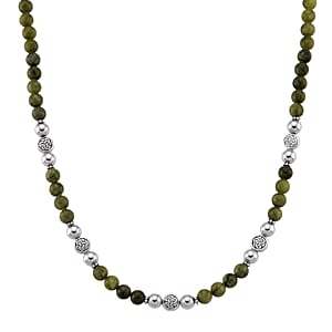 Connemara Marble and Terahertz 330.00 ctw Celtic Harmony Beaded Necklace in Silvertone 19-21 Inches