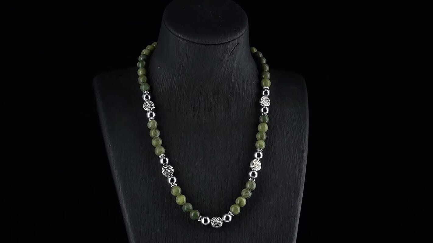 Connemara Marble and Terahertz 330.00 ctw Celtic Harmony Beaded Necklace in Silvertone 19-21 Inches
