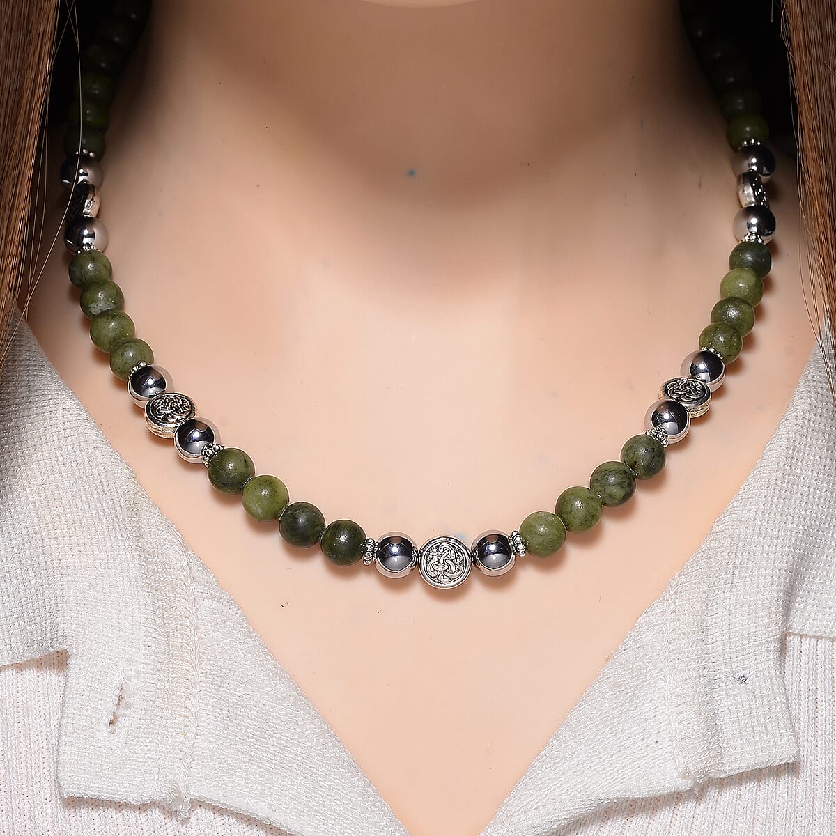 Connemara Marble and Terahertz 330.00 ctw Beaded Necklace in Silvertone 19-21 Inches image number 1