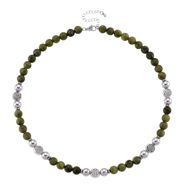 Connemara Marble and Terahertz 330.00 ctw Celtic Harmony Beaded Necklace in Silvertone 19-21 Inches