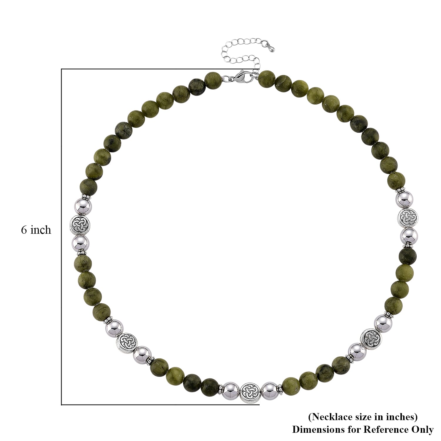 Connemara Marble and Terahertz 330.00 ctw Celtic Harmony Beaded Necklace in Silvertone 19-21 Inches