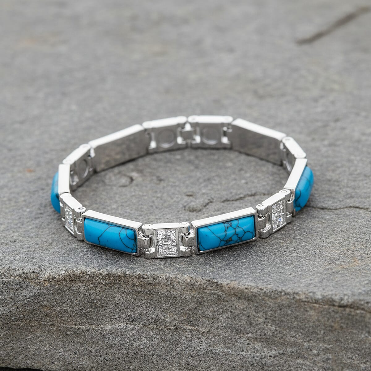 Blue Howlite 16.00 ctw Bracelet in Silvertone (6.50 In) image number 1