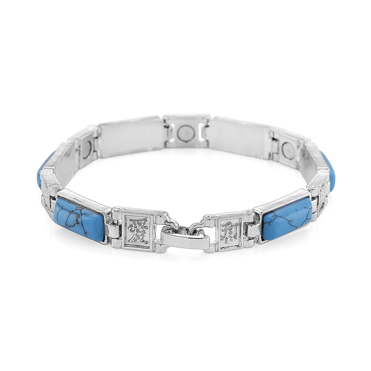 Blue Howlite 16.00 ctw Bracelet in Silvertone (6.50 In) image number 4