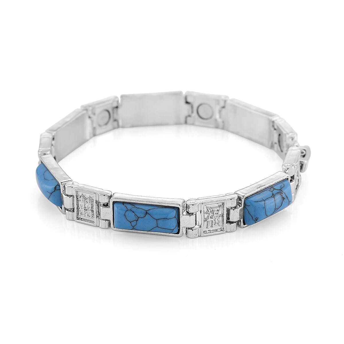 Blue Howlite 16.00 ctw Bracelet in Silvertone (8.25 In) image number 3