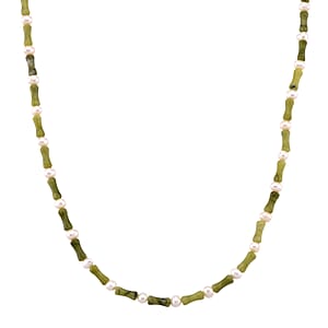 Connemara Marble 50.00 ctw and Freshwater Pearl Necklace in Goldtone 18-20 Inches