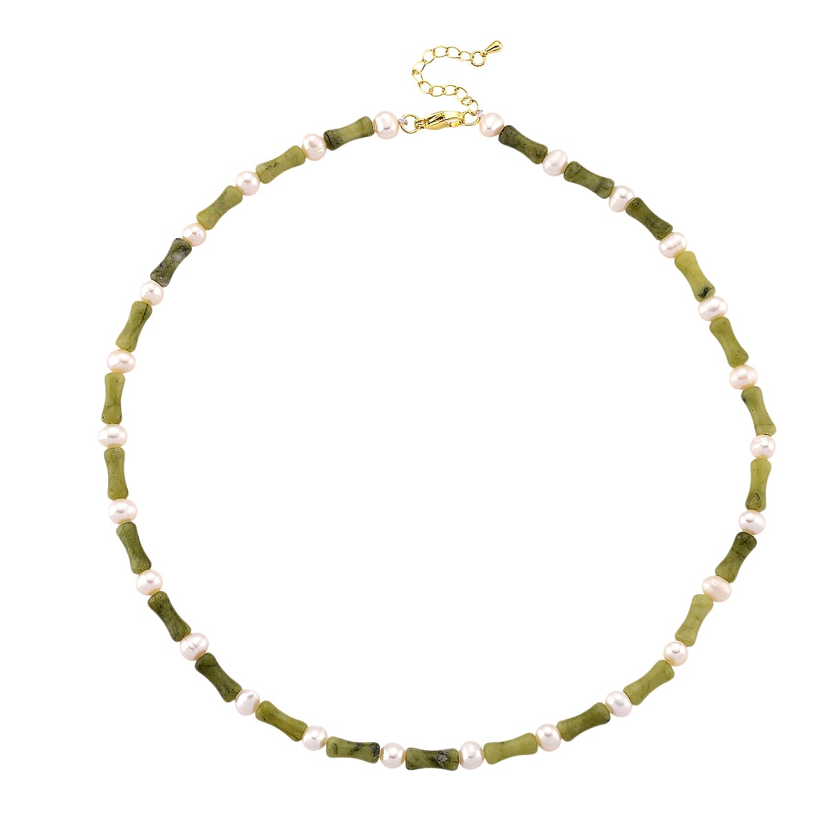 Connemara Marble 50.00 ctw and Freshwater Pearl Iris Necklace in Goldtone 18-20 Inches image number 2