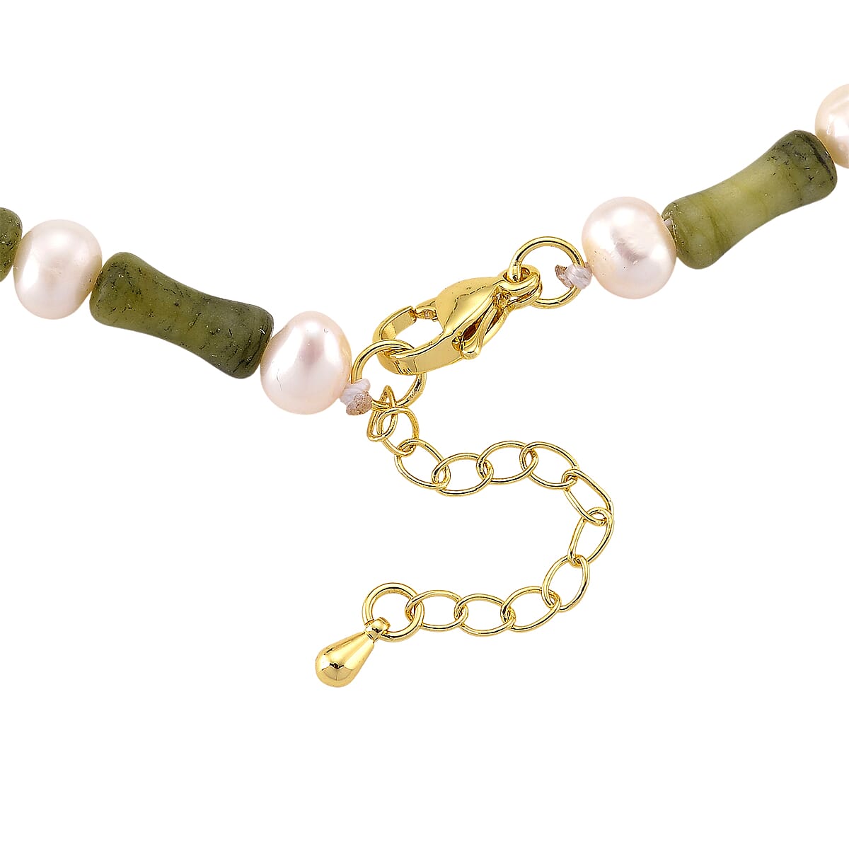 Connemara Marble 50.00 ctw and Freshwater Pearl Iris Necklace in Goldtone 18-20 Inches image number 4