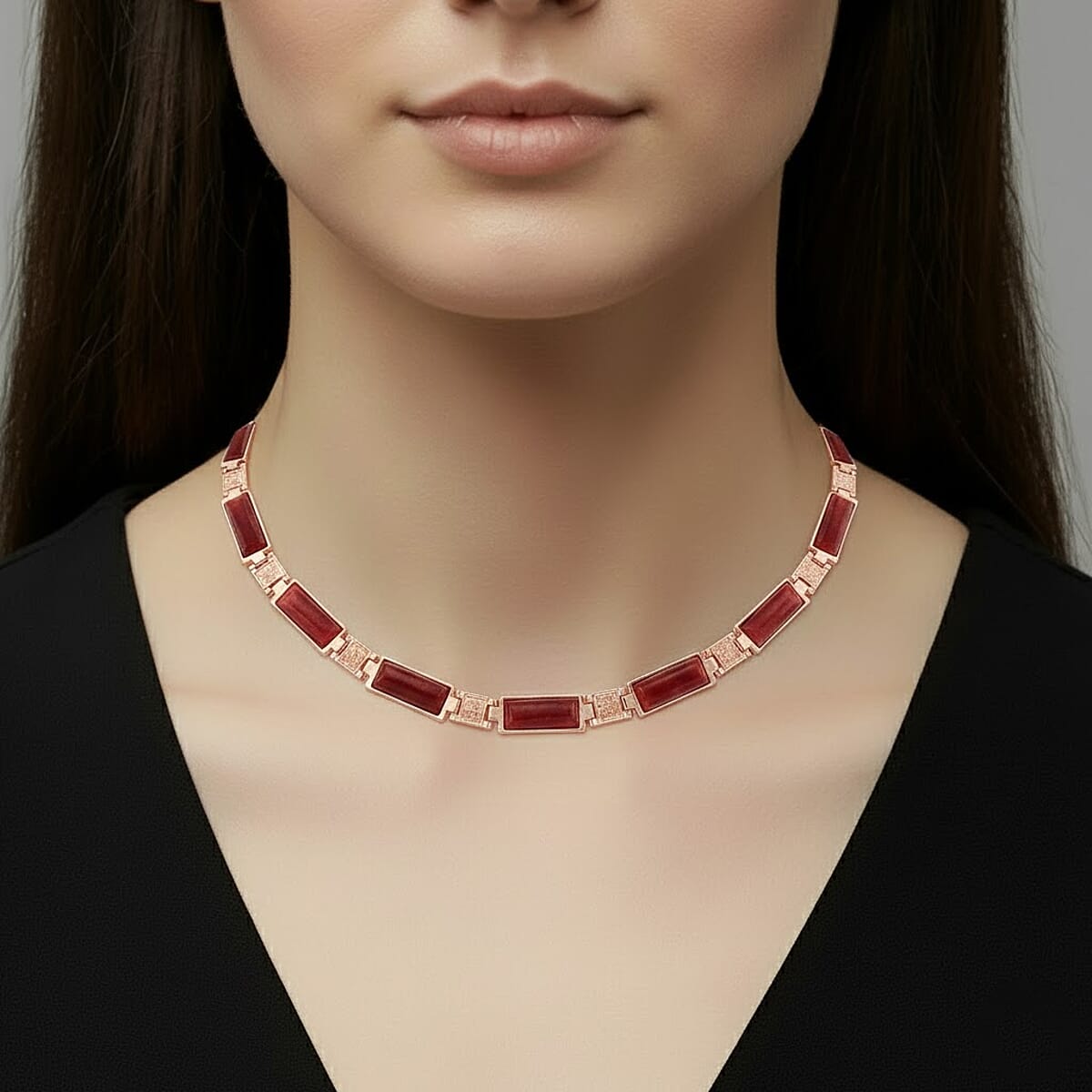 Cherry Quartz 50.00 ctw Necklace in Rosetone 16.5 Inches image number 2
