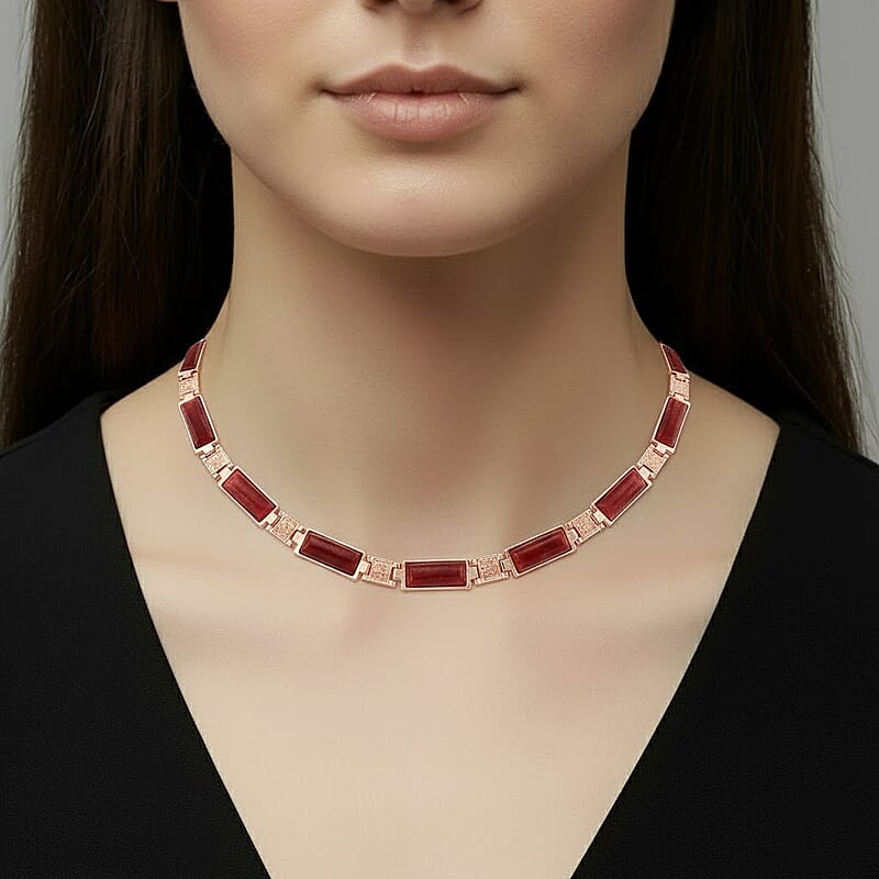 Cherry Quartz 50.00 ctw Necklace in Rosetone 16.5 Inches