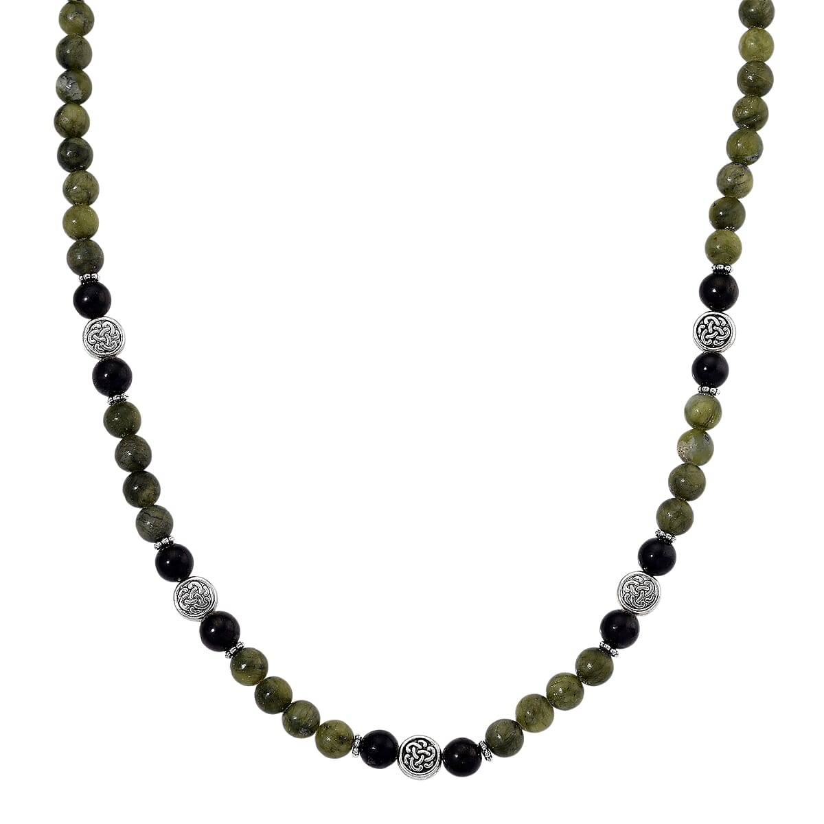 Connemara Marble and Shungite 250.00 ctw Celtic Harmony Beaded Necklace in Silvertone 19-21 Inches image number 0
