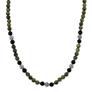 Connemara Marble and Shungite 250.00 ctw Beaded Necklace in Silvertone 19-21 Inches