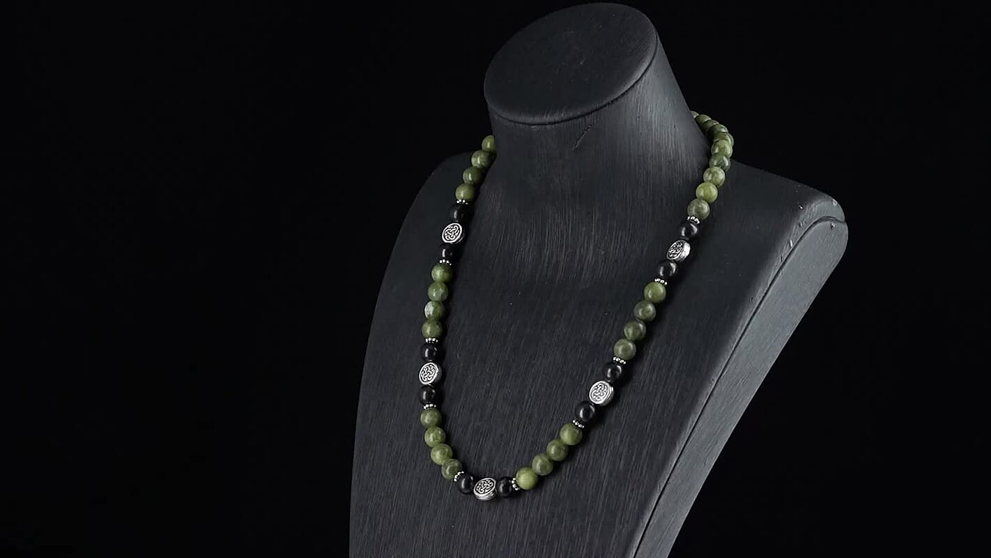 Connemara Marble and Shungite 250.00 ctw Celtic Harmony Beaded Necklace in Silvertone 19-21 Inches