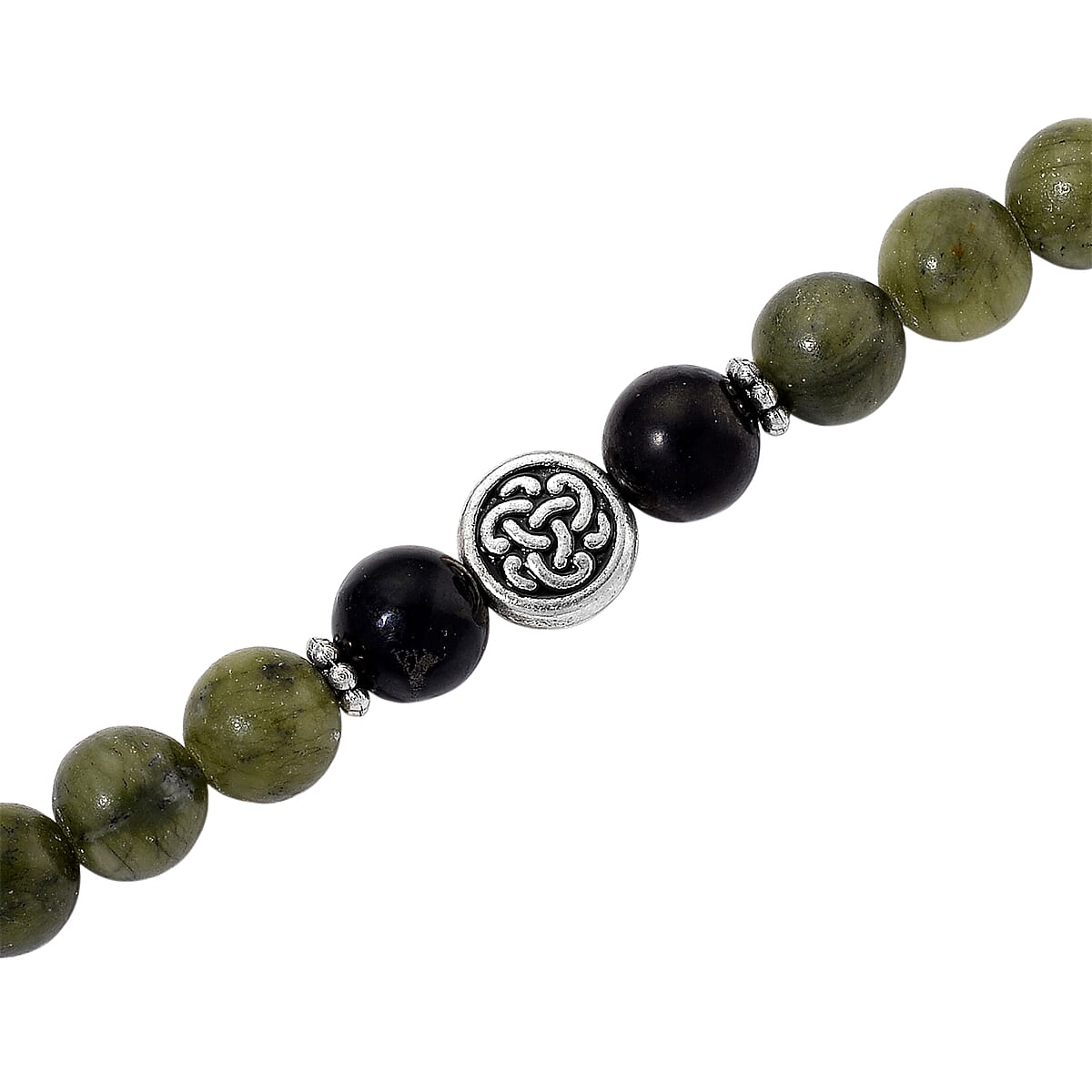 Connemara Marble and Shungite 250.00 ctw Celtic Harmony Beaded Necklace in Silvertone 19-21 Inches image number 3