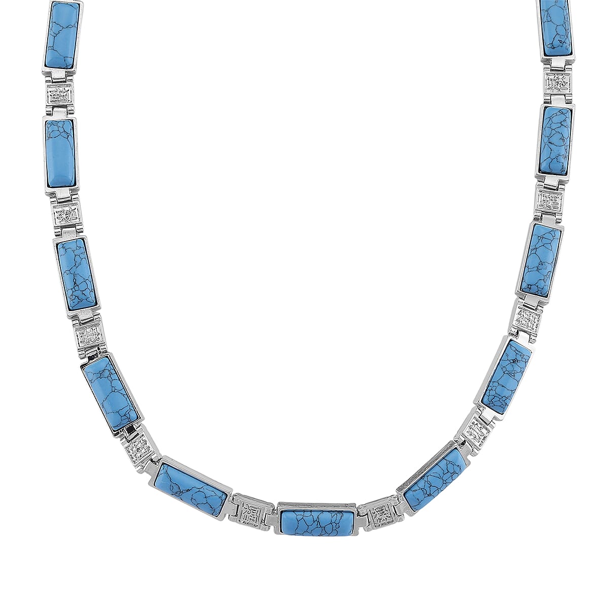 Blue Howlite 55.00 ctw Necklace in Silvertone 16.5 Inches image number 0