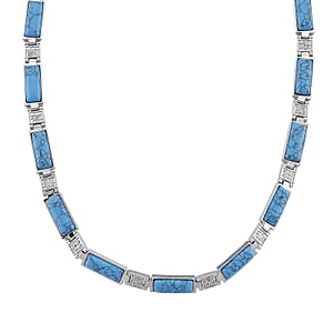Blue Howlite 55.00 ctw Necklace in Silvertone 16.5 Inches