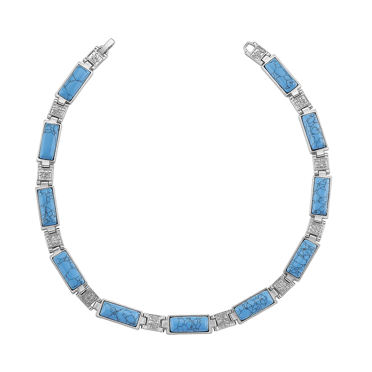 Blue Howlite 55.00 ctw Necklace in Silvertone 16.5 Inches image number 3