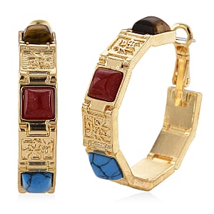 Multi Gemstone 5.00 ctw Hoop Earrings in Goldtone