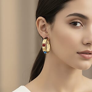 Multi Gemstone 5.00 ctw Hoop Earrings in Goldtone