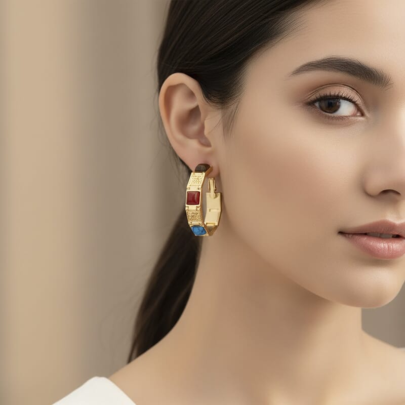 Multi Gemstone 5.00 ctw Hoop Earrings in Goldtone