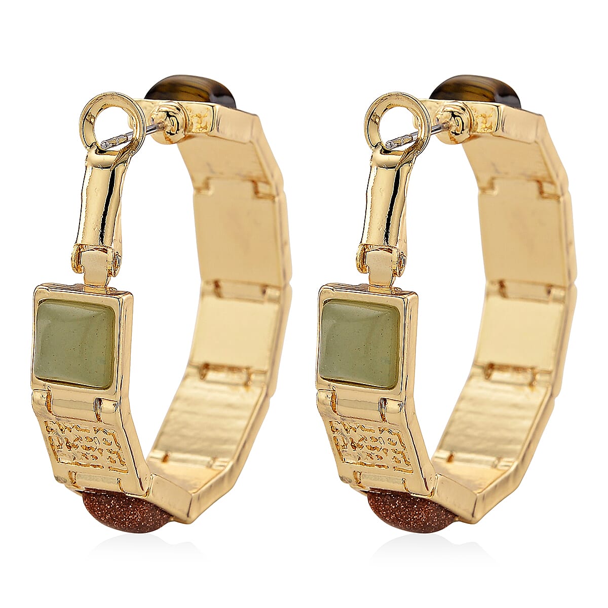 Multi Gemstone 5.00 ctw Hoop Earrings in Goldtone image number 4