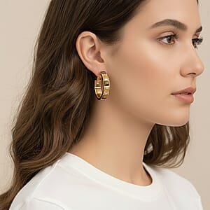 Yellow Tigers Eye 5.00 ctw Hoop Earrings in Goldtone