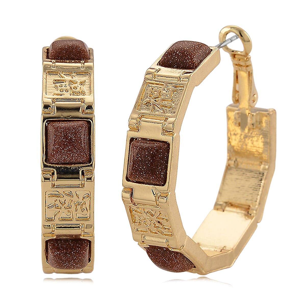 Gold Sandstone 5.00 ctw Hoop Earrings in Goldtone
