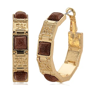 Gold Sandstone 5.00 ctw Hoop Earrings in Goldtone