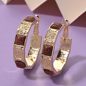 Gold Sandstone 5.00 ctw Hoop Earrings in Goldtone