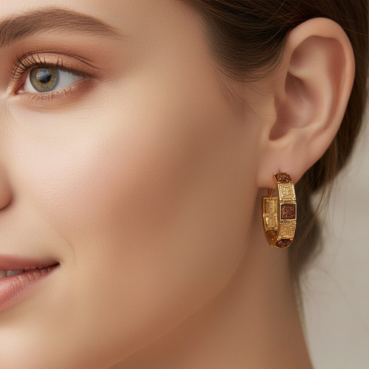 Gold Sandstone 5.00 ctw Hoop Earrings in Goldtone image number 2