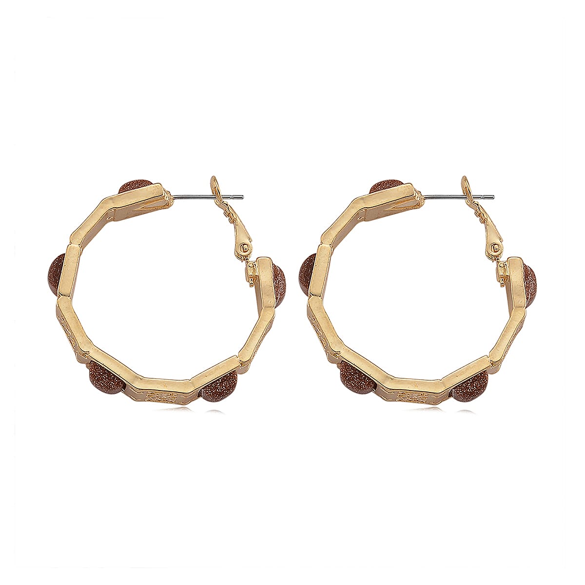 Gold Sandstone 5.00 ctw Hoop Earrings in Goldtone image number 3