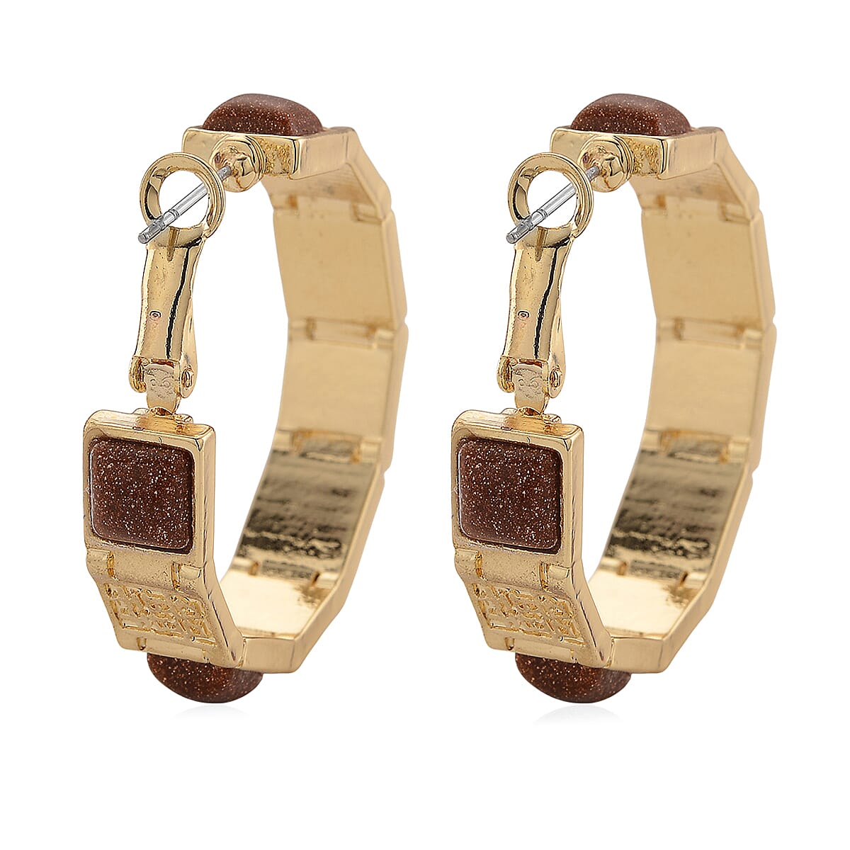 Gold Sandstone 5.00 ctw Hoop Earrings in Goldtone image number 4