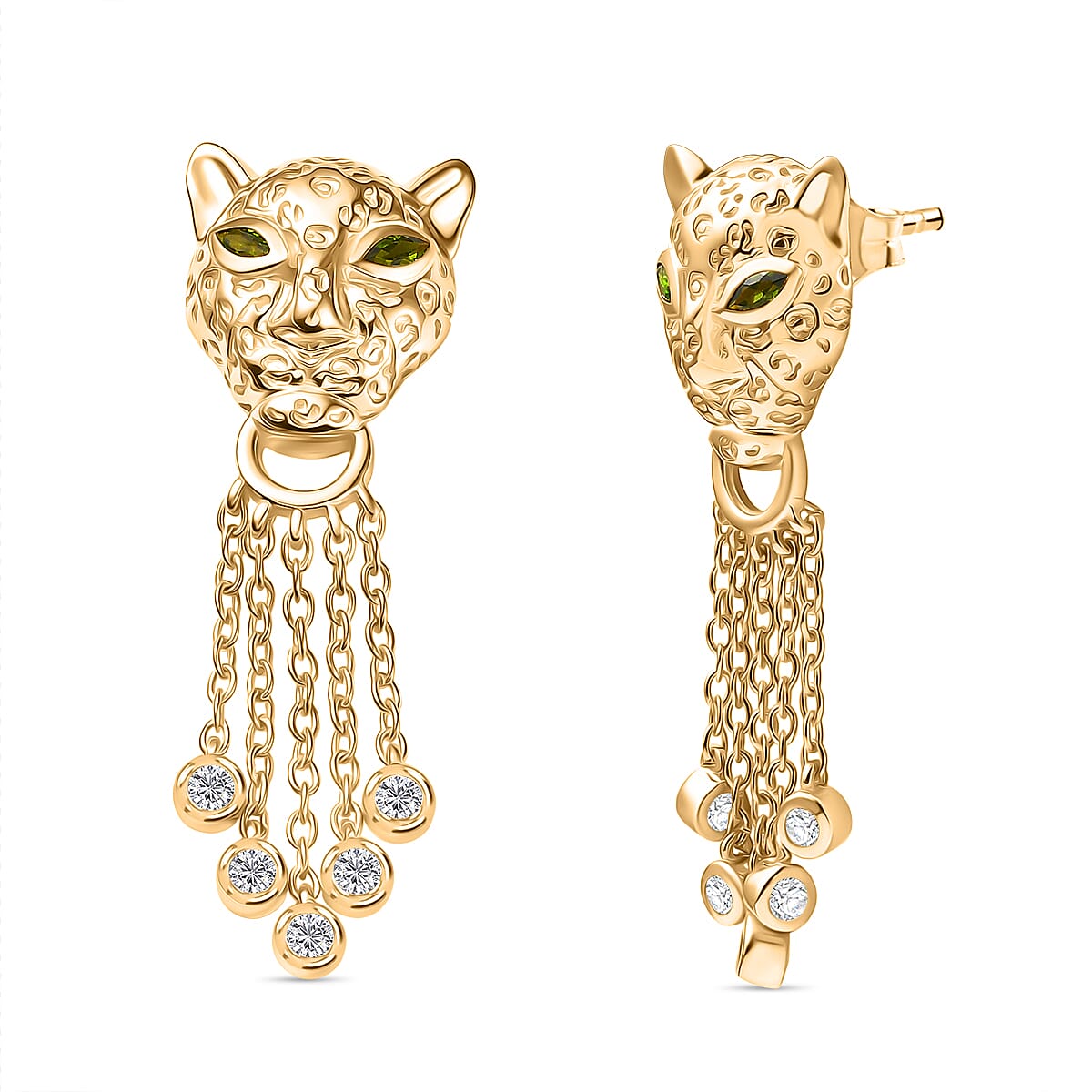 EverTrue Chrome Diopside and White Zircon 1.30 ctw Earrings in 18K YG Plated and Stainless Steel
