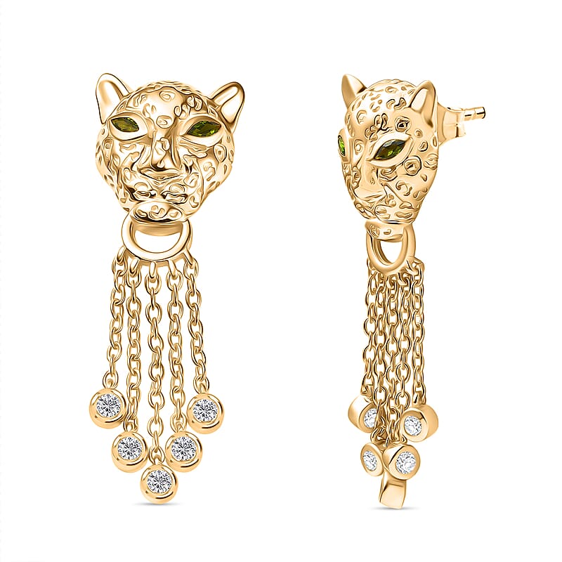 EverTrue Chrome Diopside and White Zircon 1.30 ctw Earrings in 18K YG Plated and Stainless Steel