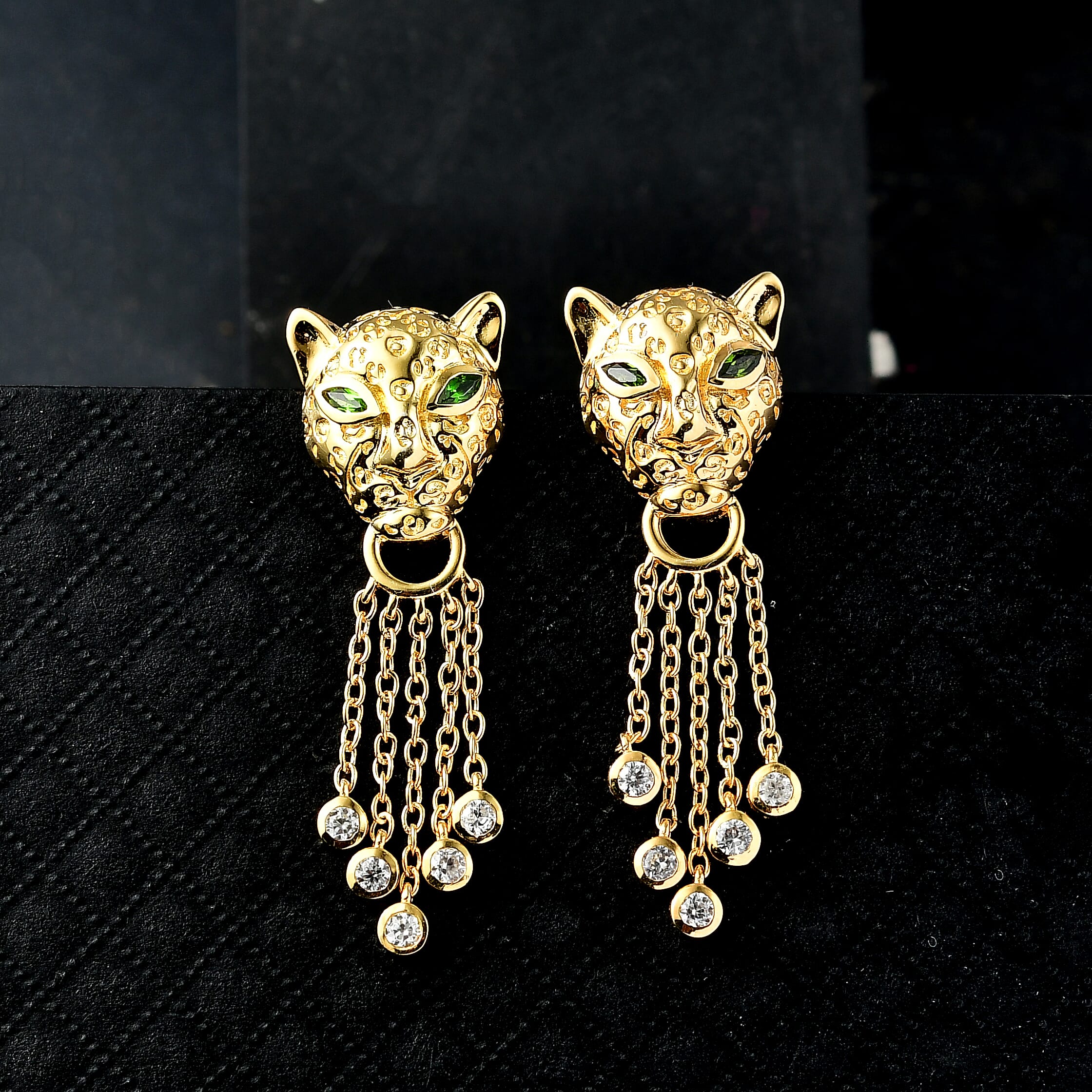 EverTrue Chrome Diopside and White Zircon 1.30 ctw Earrings in 18K YG Plated and Stainless Steel