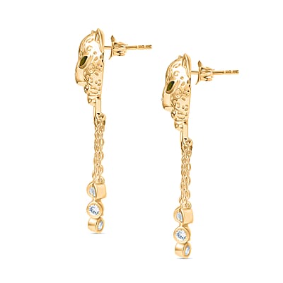 EverTrue Chrome Diopside and White Zircon 1.30 ctw Earrings in 18K YG Plated and Stainless Steel