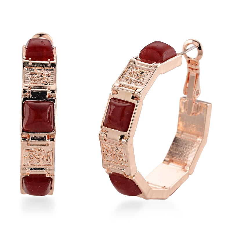 Cherry Quartz 5.00 ctw Hoop Earrings in Rosetone