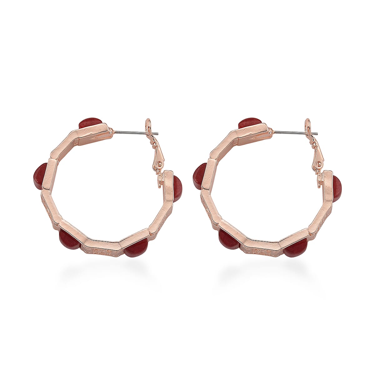 Cherry Quartz 5.00 ctw Hoop Earrings in Rosetone image number 3