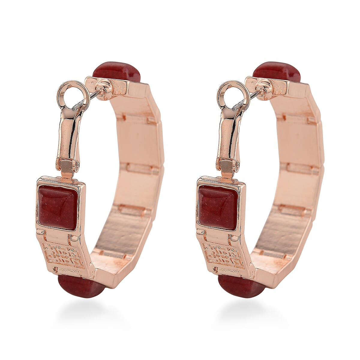 Cherry Quartz 5.00 ctw Hoop Earrings in Rosetone image number 4