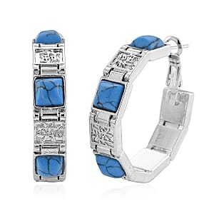 Blue Howlite 5.00 ctw Hoop Earrings in Silvertone