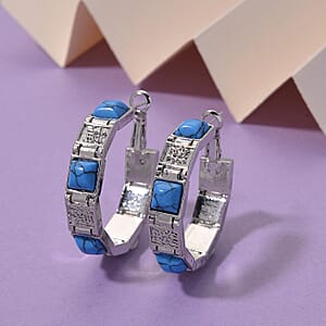 Blue Howlite 5.00 ctw Hoop Earrings in Silvertone