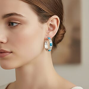 Blue Howlite 5.00 ctw Hoop Earrings in Silvertone