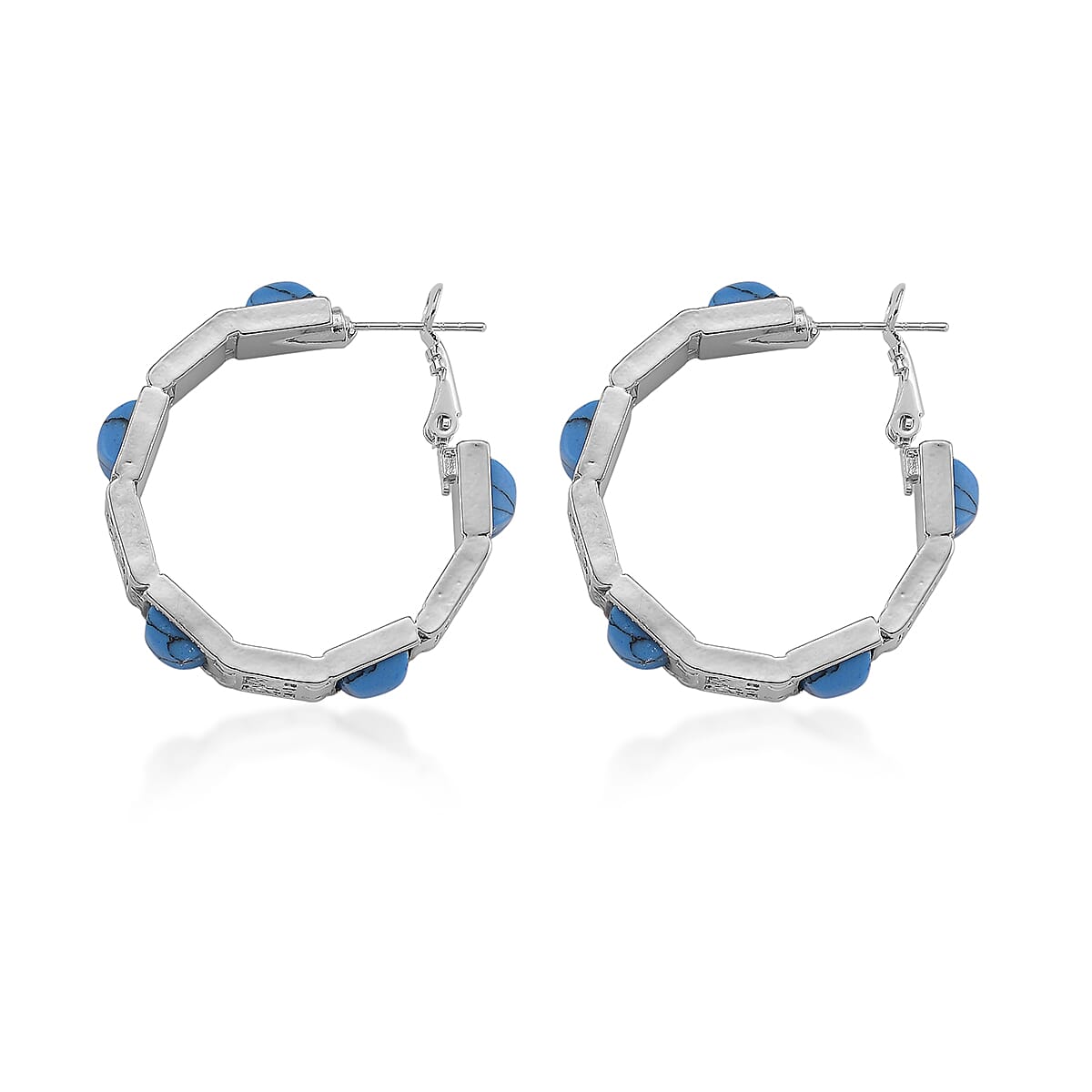 Blue Howlite 5.00 ctw Hoop Earrings in Silvertone image number 3