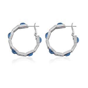 Blue Howlite 5.00 ctw Hoop Earrings in Silvertone