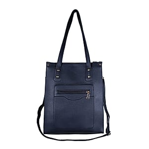 PASSAGE Black Faux Leather Vertical Tote Bag 