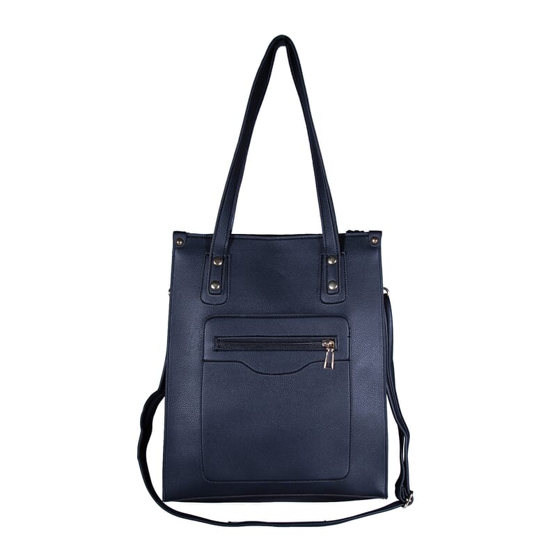PASSAGE Black Faux Leather Vertical Tote Bag