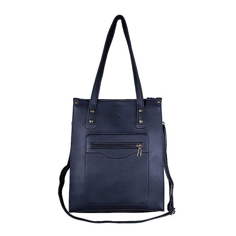 PASSAGE Black Faux Leather Vertical Tote Bag