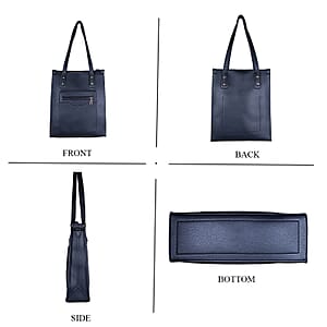 PASSAGE Black Faux Leather Vertical Tote Bag 