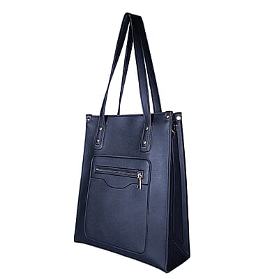 PASSAGE Black Faux Leather Vertical Tote Bag