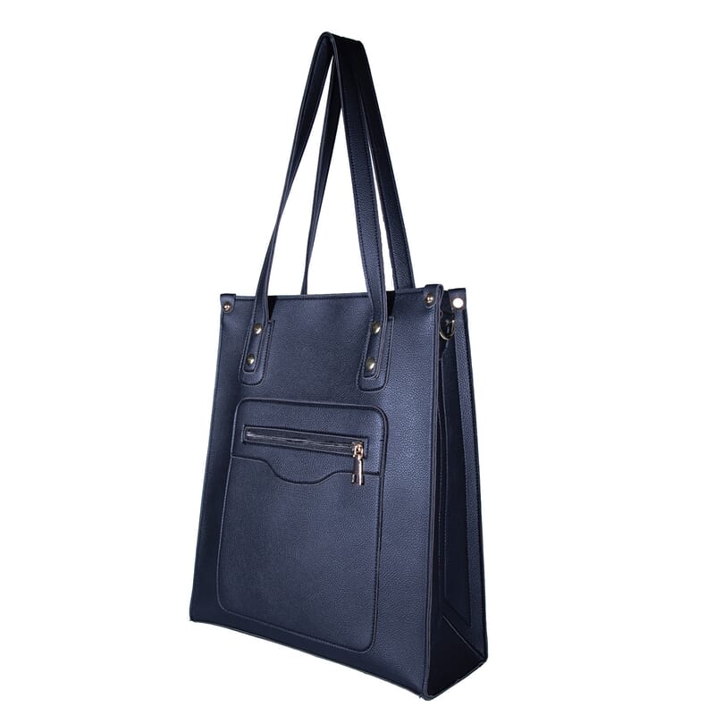 PASSAGE Black Faux Leather Vertical Tote Bag