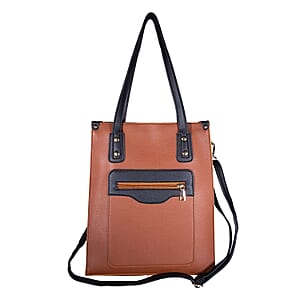 PASSAGE Brown Faux Leather Vertical Tote Bag
